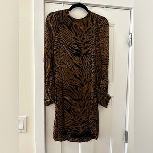 Ganni Brown Animal Print Shift Dress Like New